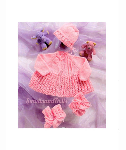 Vintage Knitting Pattern Baby Girl V Neck Matinee Coat Hat Booties Mitts Set PDF Instant Digital Download Preemie -6 months DK