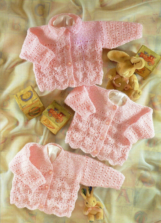 Vintage Knitting Pattern Baby Girls Scallop Edge Lacy Cardigan Sweaters PDF Instant Digital Download 3 Styles 0-6 yrs DK 8 Ply