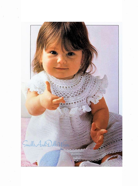 Vintage Thread Crochet Pattern Baby Girl Ruffled Yoke Dress and Bootie Shoes Set  Lacy Openwork  PDF Instant Digital Download 6m - 12m No 5.