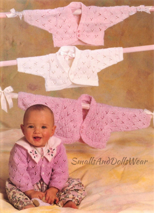 Vintage Knitting Pattern Baby Girl to Toddler Eyelet Lace Bolero Cardigan Jacket Top PDF Instant Digital Download DK 8 Ply 0-4 yrs