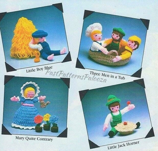 Vintage Crochet Pattern 7" Mother Goose Storybook Nursery Rhyme Toy Dolls PDF Instant Download Fairy Tale Amigurumi Soft Dolls 7 Designs