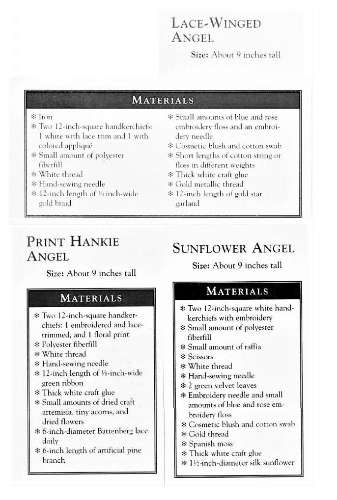 Vintage Sewing Pattern 9" Handkerchief Angel Dolls PDF Instant Digital Download 3 Cute Celestial Hankie Designs Quick Easy Sew Toy Dolls