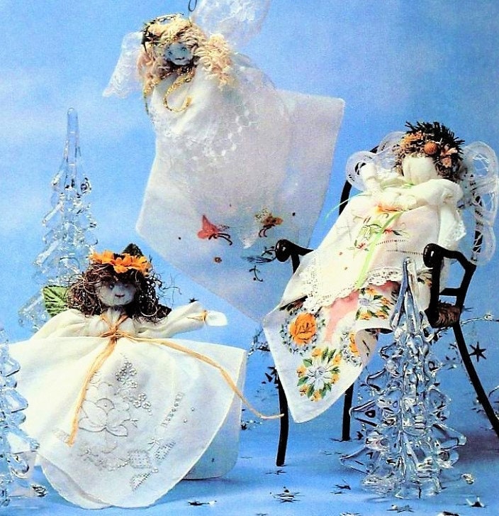 Vintage Sewing Pattern 9" Handkerchief Angel Dolls PDF Instant Digital Download 3 Cute Celestial Hankie Designs Quick Easy Sew Toy Dolls