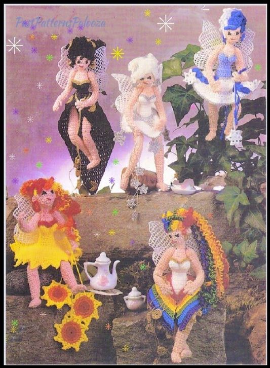Vintage Crochet Patterns Fairy Amigurumi Dolls PDF Instant Digital Download Star Sun Cloud Moon Rainbow Fairies Thread Crochet Cotton 8"