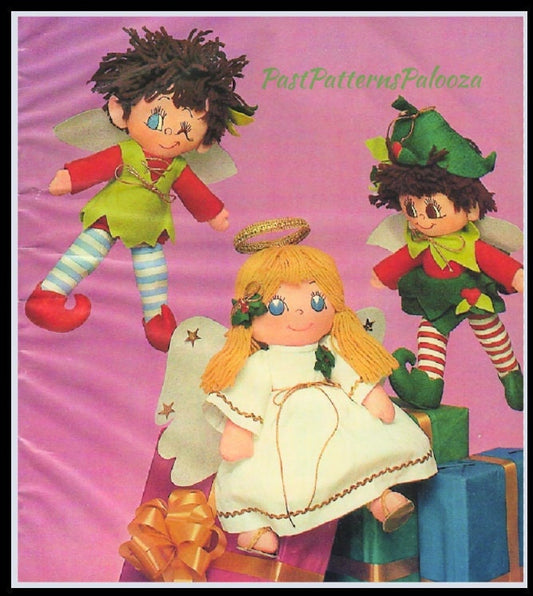 Vintage Sewing Pattern 13" Soft Fabric Christmas Fairy Elves & Angel Dolls PDF Instant Digital Download Stuffed Sewn Holiday Toys