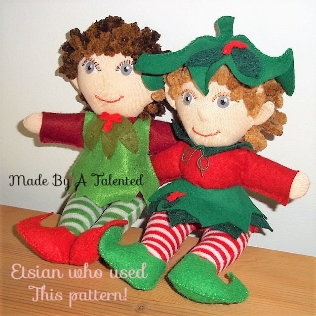 Vintage Sewing Pattern 13" Soft Fabric Christmas Fairy Elves & Angel Dolls PDF Instant Digital Download Stuffed Sewn Holiday Toys