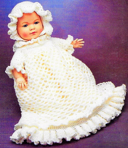 Vintage Crochet Pattern Pretty Christening Gown Set for a 15 Inch Baby Doll PDF Instant Digital Download Dress Bonnet Panties Booties 5 Ply