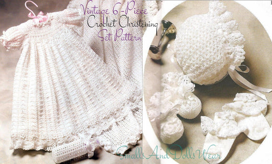 Vintage Crochet Pattern Beautiful Baby 6 Piece Christening Set PDF Instant Digital Download Dress Gown Booties Bonnet Afghan Socks 3-6 m