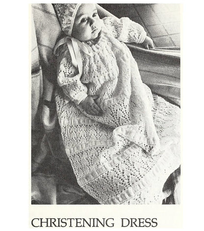 Vintage Knitting Pattern Baby Christening Dress and Bonnet Lacy Snowdrops PDF Instant Digital Download 3-6m 4 Ply