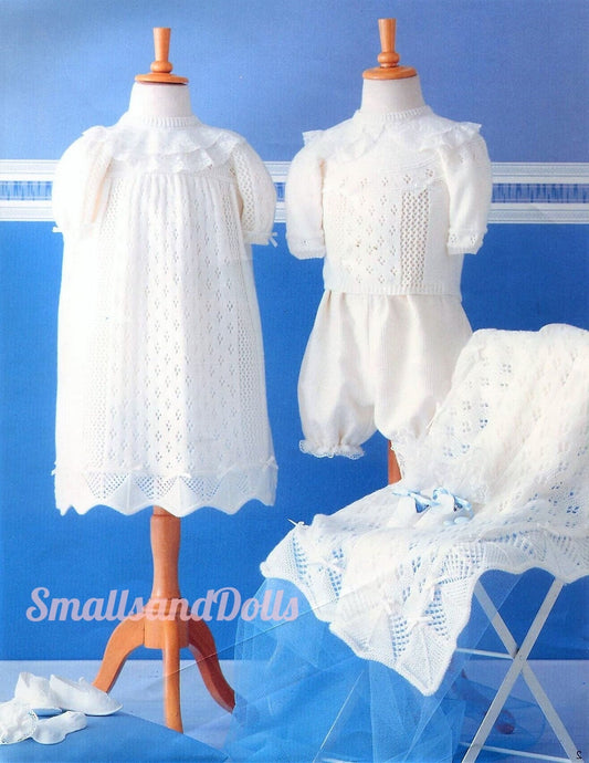 Vintage Knitting Pattern Lacy Baby 3-Piece Christening Set PDF Dress Shawl Blanket and Top PDF Instant Digital Download 0-6m 3 Ply 10 Ply