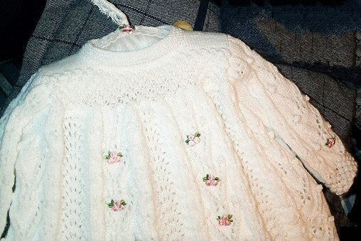 Vintage Knitting Pattern Baby Long Heirloom Christening Gown Dress Embroidered Flowers PDF Instant Digital Download Baptism 0-12m 3 Ply