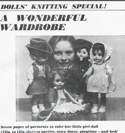 Vintage Knitting Pattern Knit Doll Clothes Outfits For 12 13 Inch Dolls PDF Instant Digital Download Retro 1966 Clothing 3 Ply 6 Ply