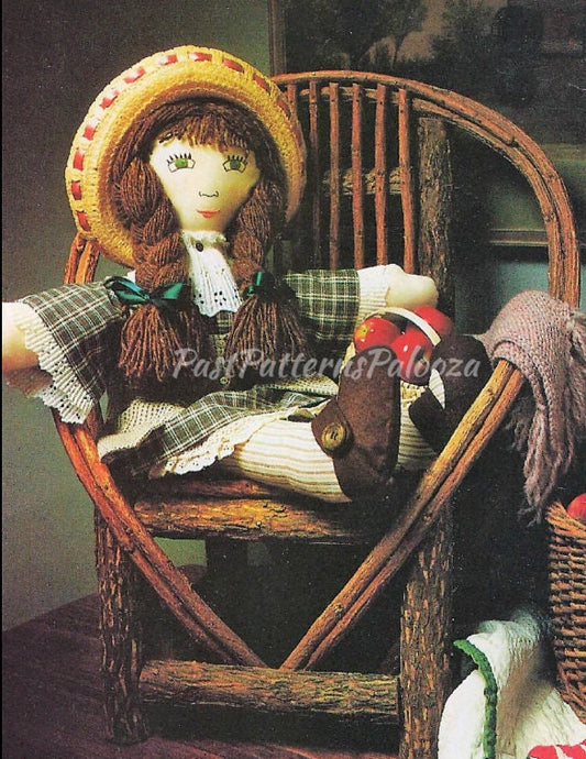 Vintage Sewing Pattern Large Fabric Soft Sculpture Country Lass Toy Doll PDF Instant Digital Download Sewn Cloth Doll with Pretty Dress