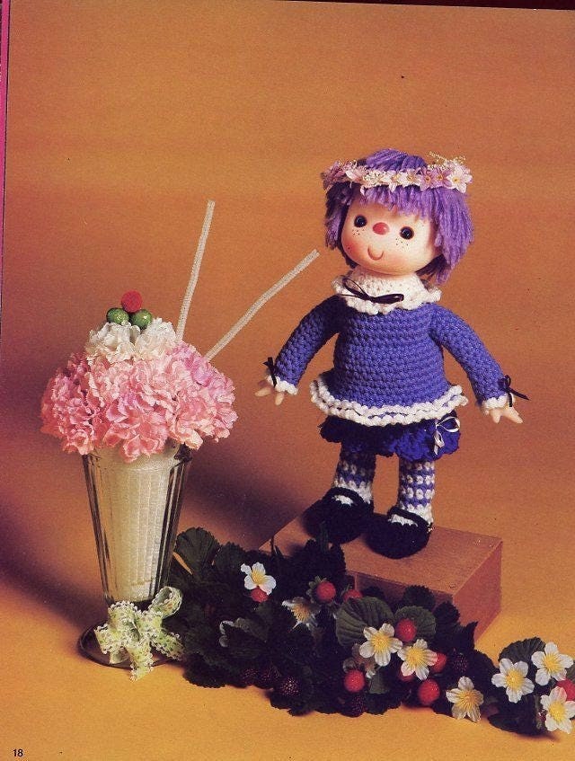 Vintage Crochet Patterns Yarn Head Dolls Outfits Flavorful Friends Dumplin Designs Mitzy PDF Instant Digital Download 12 Yummy Dolls 1980s