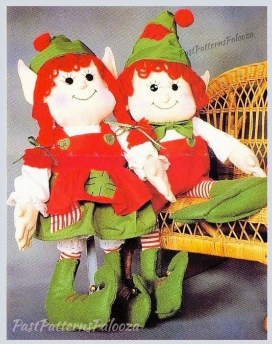 Vintage Sewing Pattern 20" Elf Dolls Soft Sculpture Fabric Girl Boy Elves Irish Leprechauns PDF Instant Digital Download Christmas Toys