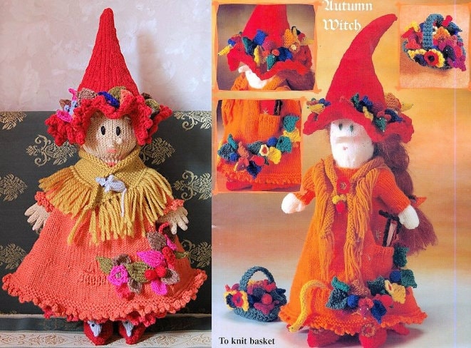Vintage Knitting Pattern Knit Four Seasons Witch Dolls 20" PDF Instant Digital Download Winter Spring Summer Autumn Amigurumi Witches 8 Ply