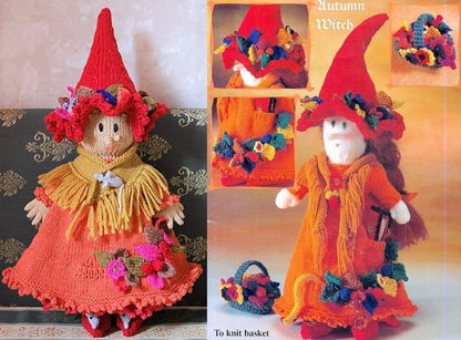 Vintage Knitting Pattern Knit Four Seasons Witch Dolls 20" PDF Instant Digital Download Winter Spring Summer Autumn Amigurumi Witches 8 Ply