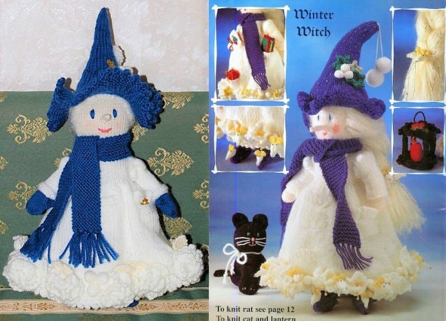 Vintage Knitting Pattern Knit Four Seasons Witch Dolls 20" PDF Instant Digital Download Winter Spring Summer Autumn Amigurumi Witches 8 Ply