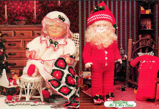 Vintage Crochet Pattern Bedtime 13" Santa and Mrs. Claus Pajama Outfits and Afghan for 13 14 inch Dolls PDF Instant Digital Download 10 Ply