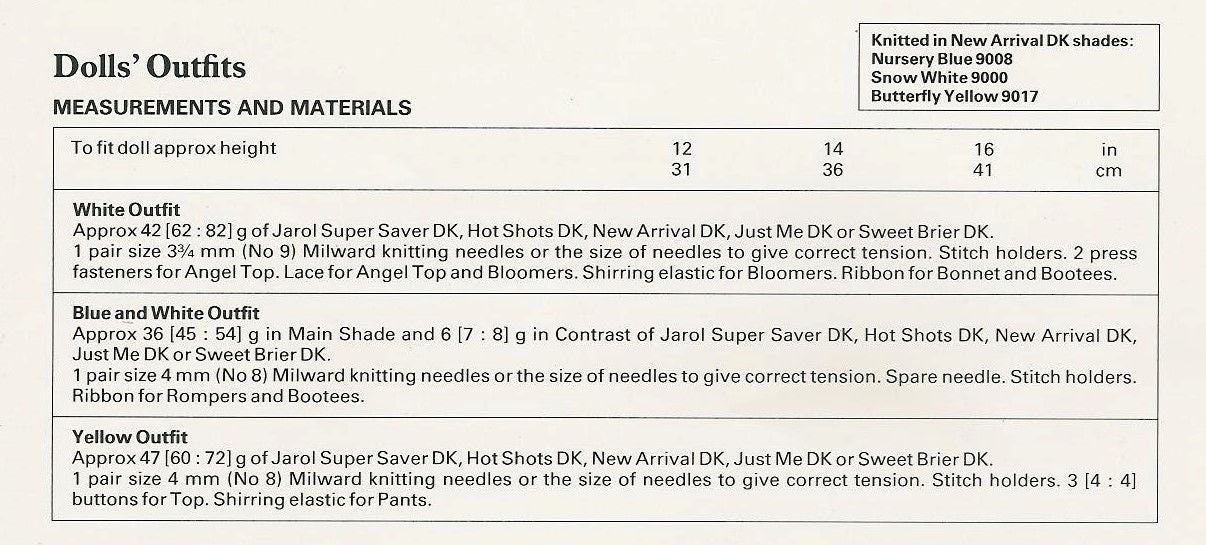 Vintage Knitting Pattern Knit Doll Clothes 3 Outfits For 12 14 16 Inch Dolls In DK PDF Instant Download Angel Top Hats Romper Sets Dk 8 Ply