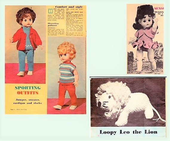 Vintage Knitting Patterns Knit Doll Clothes Outfits For 12 13 14 15 Inch and Fashion Dolls PDF Instant Download Retro 1960s Clothing 3 Ply