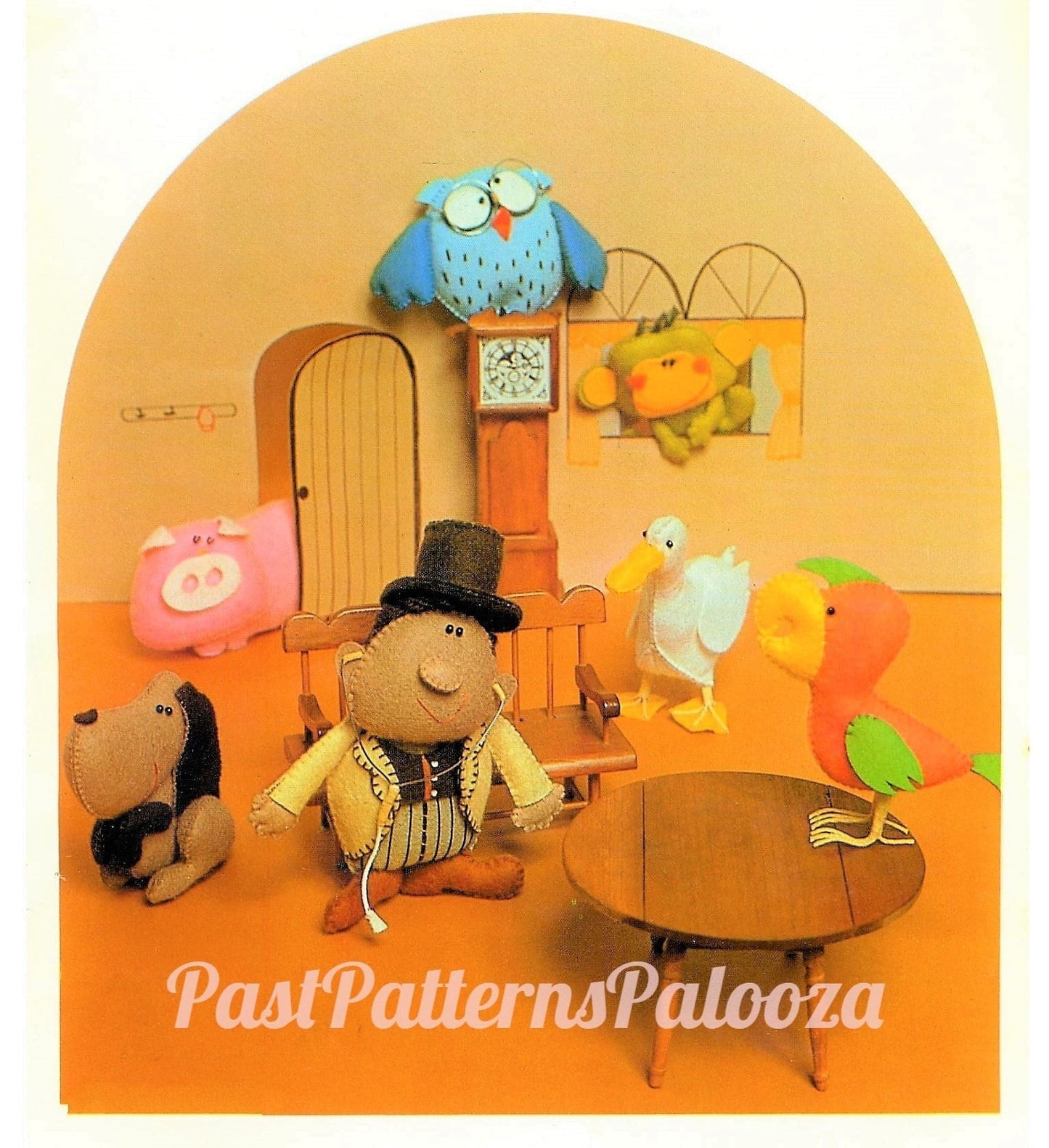 Vintage Sewing Pattern 5" Doctor Doolittle and Animals Felt Soft Toy Doll Figures Playset PDF Instant Digital Download