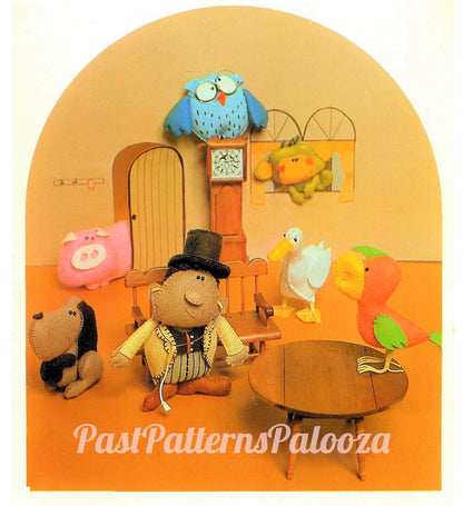 Vintage Sewing Pattern 5" Doctor Doolittle and Animals Felt Soft Toy Doll Figures Playset PDF Instant Digital Download