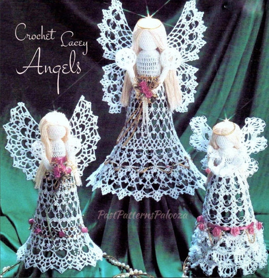 Vintage Crochet Pattern Cotton Thread Lace Christmas Angels PDF Instant Digital Download 3 Designs Ornaments Centerpieces Mantel Decor