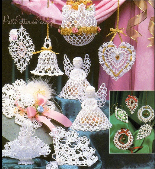 Vintage Crochet Patterns Victorian Ornaments Thread Lace Angels Hearts Wreaths Shapes PDF Instant Digital Download