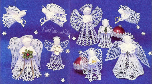 Vintage Crochet Patterns Thread Lace Christmas Angels Ornaments PDF Instant Digital Download Six Standing Designs Tree Topper and Trim Decor