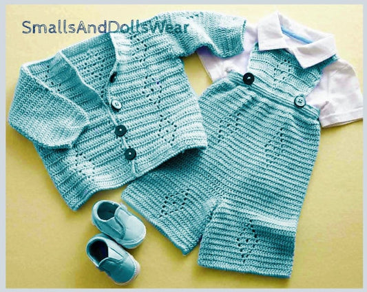 Vintage Crochet Pattern Baby Boy Dressy Diamond Bib Overalls Cardigan Jacket Set PDF Instant Digital Download 6-9 months 8 Ply