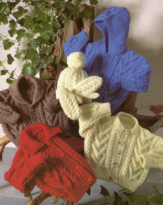 Vintage Knitting Pattern Knit Boys Aran Cardigan Jackets Cap Hat Mittens Set PDF Instant Digital Download 9m-9 years 10 Ply