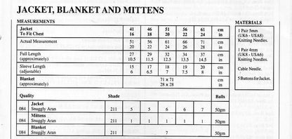 Vintage Knitting Pattern Baby Aran Hooded Cardigan Jacket Blanket Mitts Set PDF Instant Digital Download Cable Cardigan 0 - 4 yrs 10 Ply