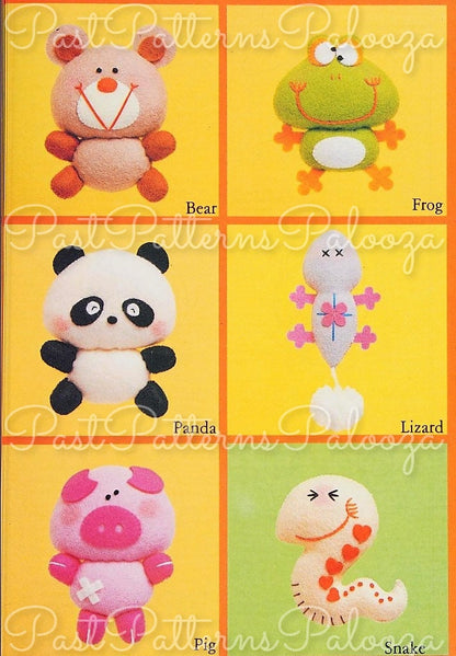 Vintage Sewing Pattern 3" Mini Cute Animals 12 Felt Soft Doll Figures PDF Instant Digital Download Puppy Panda Pig Frog Cat Bunny and More