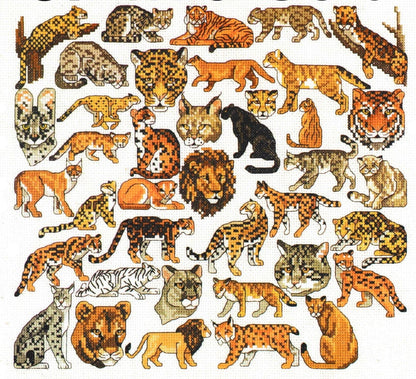 Vintage Cross Stitch Patterns Mini Wild Cat Big Cats Motifs PDF Instant Digital Download Embroidery Lion Tigers Wildcats Lynx 39 Designs A1