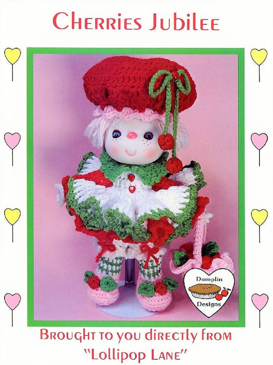 Vintage Crochet Pattern 14" Lollipop Lane Cherries Jubilee Yarn Head Doll PDF Instant Digital Download Retro 1980s Dumplin Designs 4 Ply