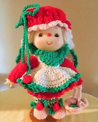 Vintage Crochet Pattern 14" Lollipop Lane Cherries Jubilee Yarn Head Doll PDF Instant Digital Download Retro 1980s Dumplin Designs 4 Ply
