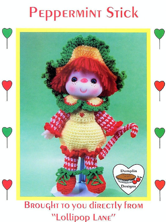 Vintage Crochet Pattern 14" Lollipop Lane Peppermint Stick Yarn Head Doll PDF Instant Digital Download Retro 1980s Dumplin Designs 4 Ply