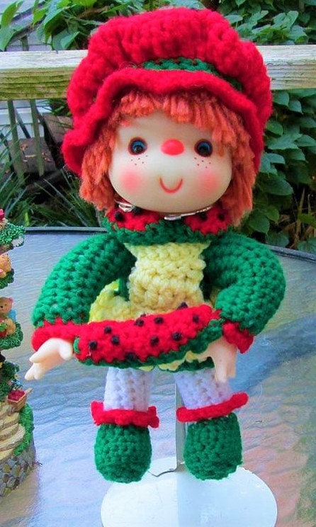 Vintage Crochet Pattern 14" Lollipop Lane Watermelon Slice Yarn Head Doll PDF Instant Digital Download Retro 1980s Dumplin Designs 4 Ply