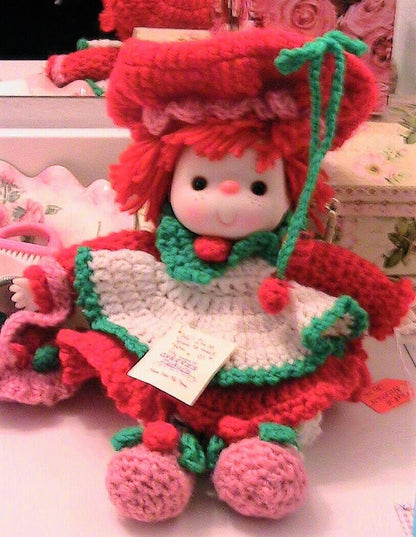 Vintage Crochet Pattern 14" Lollipop Lane Cherries Jubilee Yarn Head Doll PDF Instant Digital Download Retro 1980s Dumplin Designs 4 Ply