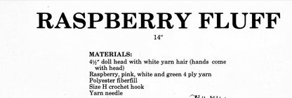 Vintage Crochet Pattern 14" Lollipop Lane Raspberry Fluff Yarn Head Doll PDF Instant Digital Download Retro 1980s Dumplin Designs 4 Ply