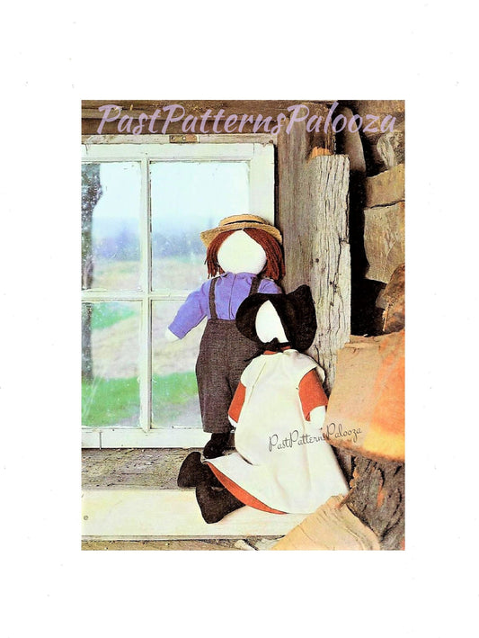 Vintage Sewing Pattern 18" Traditional Amish Girl and Boy Soft Toy Dolls 1920s PDF Instant Download Faceless Quaker Mennonite Dollys