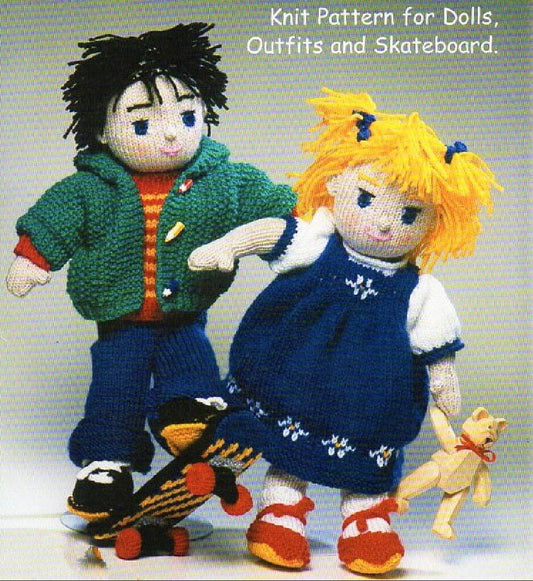 Vintage Knitting Pattern Knit Rag Dolls Boy Doll Girl Doll Soft Toys PDF Instant Digital Download 15" DK 8 Ply