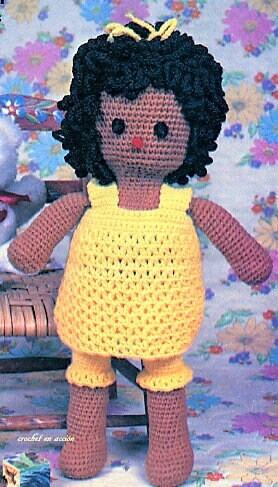 Vintage Crochet Pattern 18" Little Girl Amigurumi Soft Doll Curly Black Hair PDF Instant Download Plush Pretty African American Girl 10 Ply