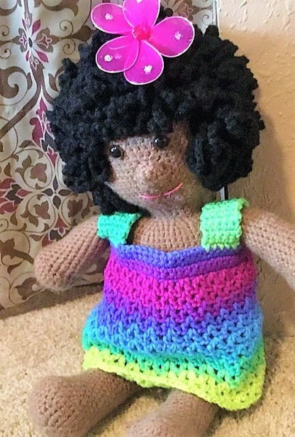 Vintage Crochet Pattern 18" Little Girl Amigurumi Soft Doll Curly Black Hair PDF Instant Download Plush Pretty African American Girl 10 Ply