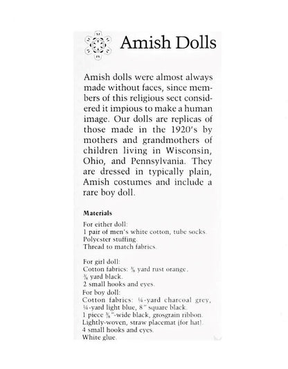Vintage Sewing Pattern 18" Traditional Amish Girl and Boy Soft Toy Dolls 1920s PDF Instant Download Faceless Quaker Mennonite Dollys