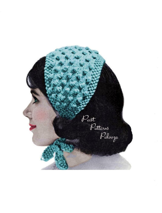 Vintage Knitting Pattern Womens Popcorn Stitch Headband Hat PDF Instant Digital Download Retro 1940s Bobble Head Scarf Wrap Hat 10 Ply