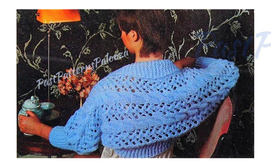 Vintage Knitting Pattern Womens Shoulderette Bed Jacket Lacy Openwork Bed Shrug PDF Instant Digital Download 10 Ply Mohair