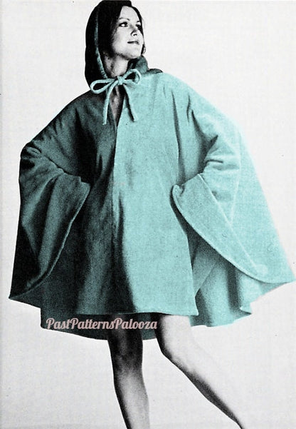 Vintage Sewing Pattern Womens Circular Hooded Cape Poncho Cotton Terry Velour PDF Instant Digital Download Retro Boho Summer Cloak