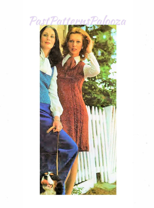 Vintage Knitting Pattern Womens Sleek Cabled Tunic Dress PDF Instant Digital Download Smooth Classic Midi Length Sheath DK